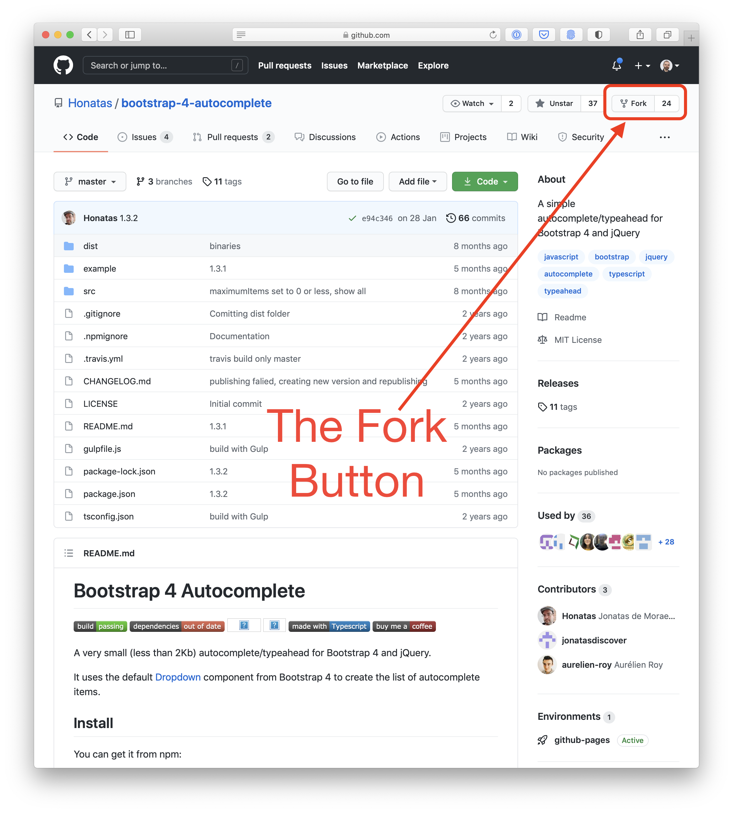 A screenshot showing the 'Fork' button on a repo