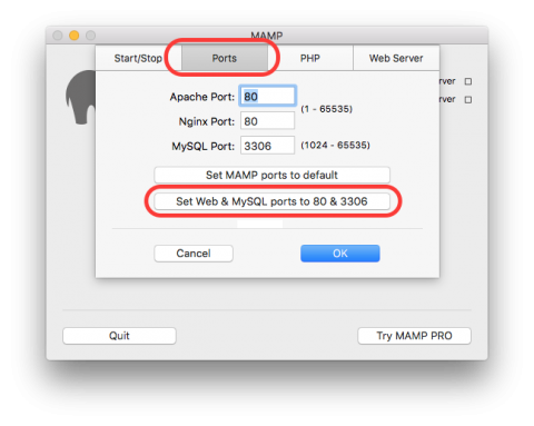 MAMP - set ports