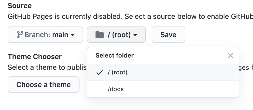 A repo's Pages settings page showing the 'Source' section