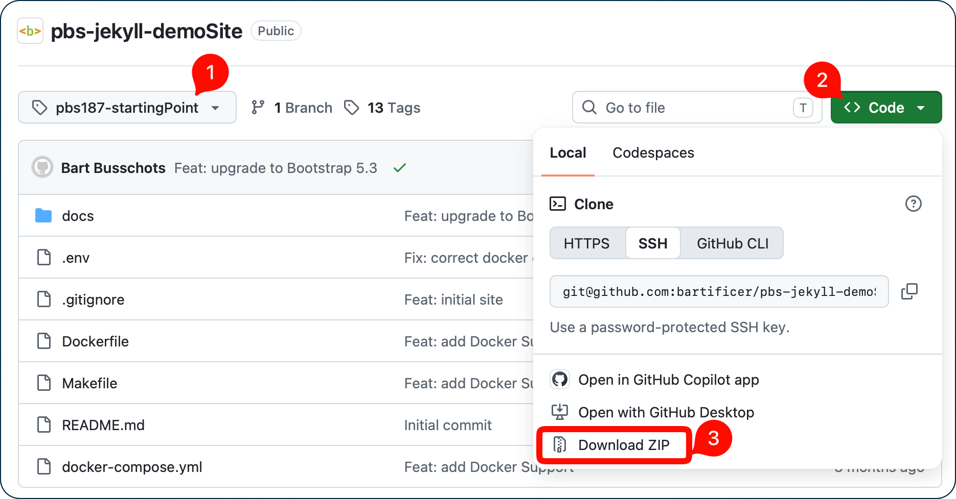 how to download zip files from tags in GitHub as described