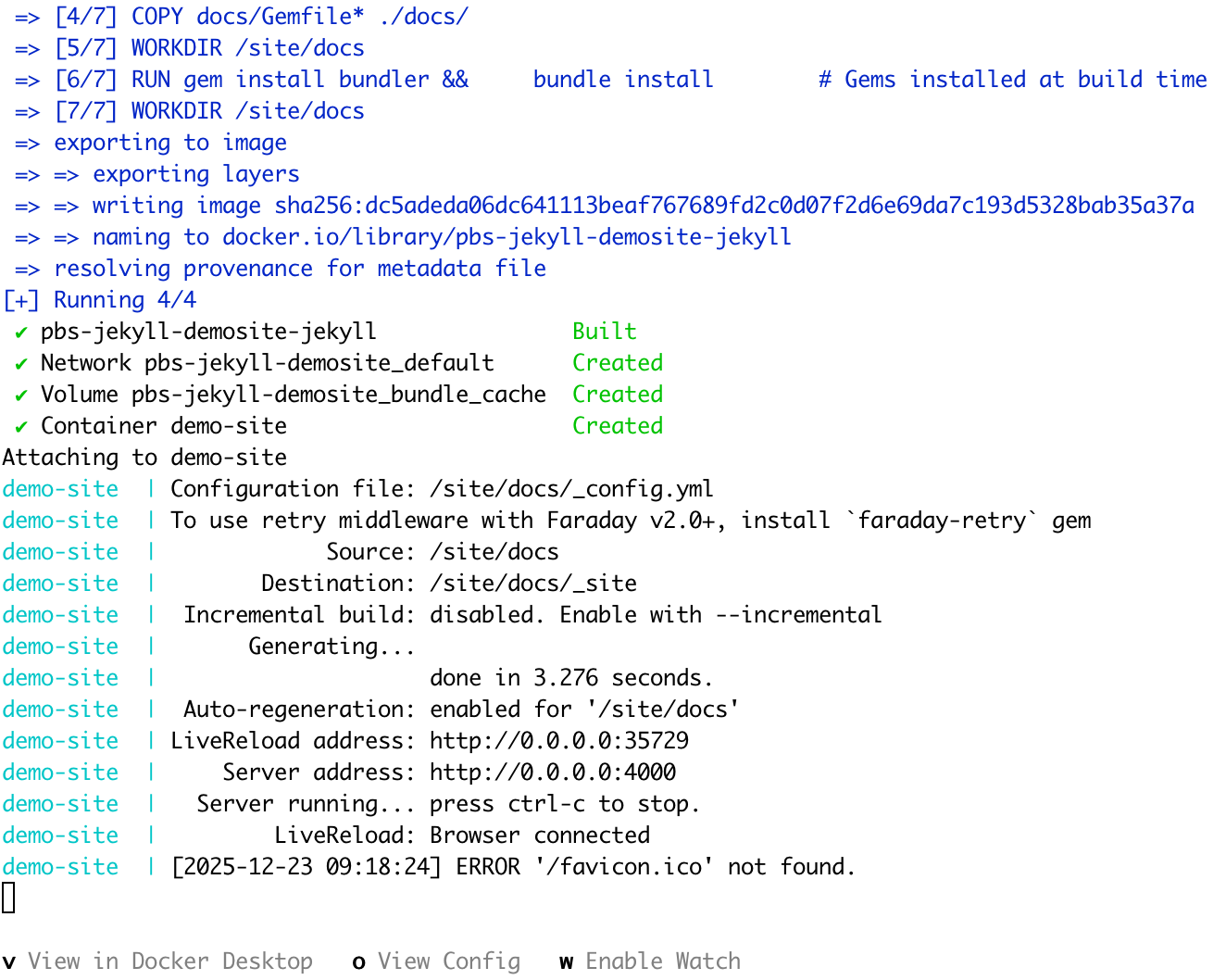 Terminal output of jekyll server