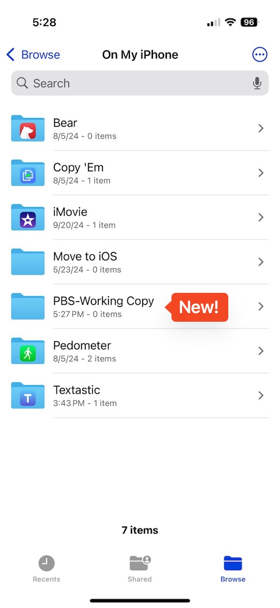 New folder visible in Files App