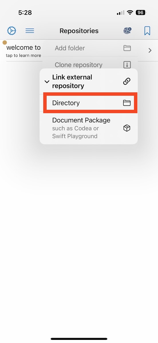 Open Link external repository, then select directory